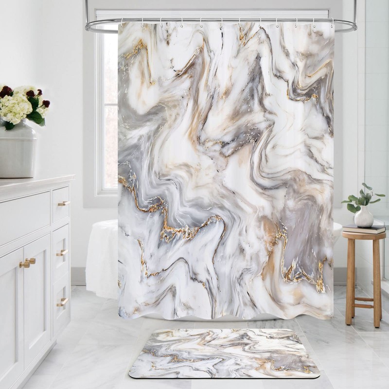 MitoVilla Modern Marble Abstract Extra Long Shower Curtain, 72"W x