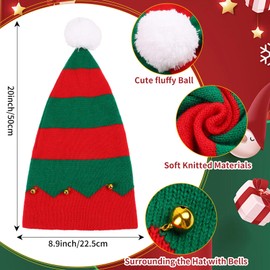 FOIMAS Christmas Knitted Hat, Knitted Christmas Elf Santa Hat with Jingle Bells and Pom Pom for Unisex Adults Xmas Holiday Winter Party Supplies, Red and Green