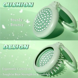 Arthaxi Mini Hair Brush with Mirror for Travel and Purse, Compact Pocket-Size Round Brush and Mirror Combo Gift for Women, Vibrant Green