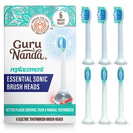 GuruNanda Essential Sonic Replacement Brush Heads, Compatible with Pressure Sensor Sonic Toothbrush Handles, Soft Bristles for Effective Cleaning - Pack of 6