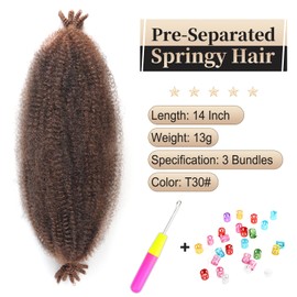 Alaleibaby Marley Hair 3 Packs Marley Twist Hair Afro Kinky Marley Braiding Hair 14 Inch Pre-Separated Springy Twist Hair Natural Black Marley Twist Crochet Braiding Hair