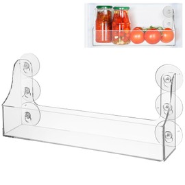 Suction Cup Shelf Fridge Drink Organizer Clear Acrylic Refrigerator Storage Shelf 5 Bottle Drink Organizer for Fridge, Suction Cup Spice Rack Shower Shelves for Kitchen Bathroom