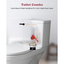 Hibbent Universal Front Mount Toilet Handle Replacement Kit with 2-inch Universal Toilet Flapper, Stainless Steel Flapper Chains, Matte Black Toilet Trip Lever and Red Toilet Flapper Replacement Kit