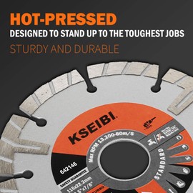 KSEIBI 642146 Diamond Saw Blades 4-1/2 inch, T Type Supper Turbo, Diamond Cutting Wheel for Cutting Stone, Marble, Granite, Brick, Masonry, Paving Flag, Concrete (4-1/2 Inch, 3Pack T Turbo) Angle Grinder Attachments