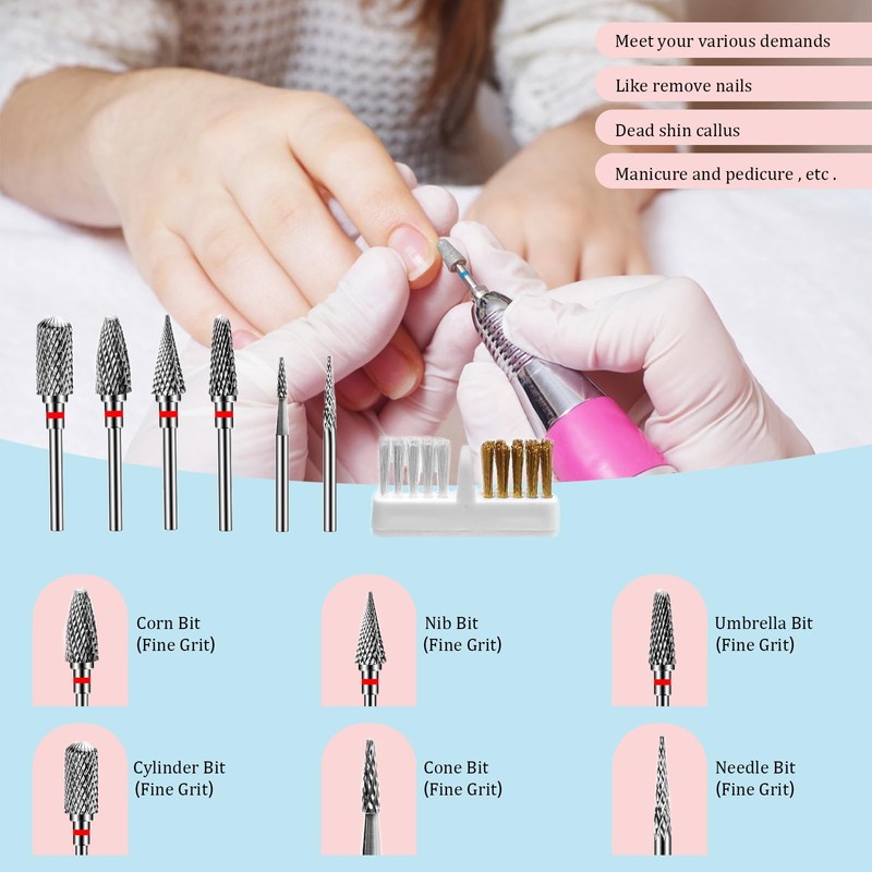 Pack of 7 Nail Drill Bits, Nail Cutter Attachments, Nail