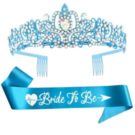 Bride To Be Sash Crystal Crown Kit Blue Bridal Shower Decorations Glitter Bridal Party Wedding Shower Party Decorations Favors