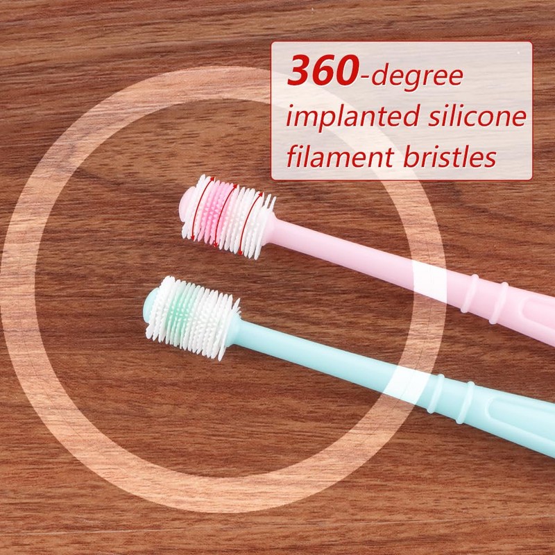 DQITJ 2 Pcs 360-Degree Small Dog and Cat Toothbrush, Bristle
