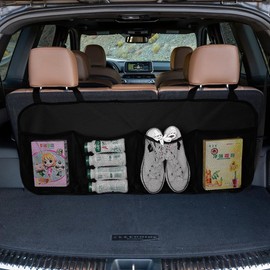 GAOLAOSY Car Trunk Organizer, Large Capacity Backseat Hanging Storage Bag with 4 Pockets, Waterproof Foldable Car Interior Organizing Accessories, Universal for SUV, Truck, Van, MPV (Black)