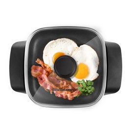 Elite Gourmet EG808 8” x 8" Non-stick Electric Skillet, Dishwasher Safe with Tempered Glass Vented Lid, Rapid Heat Up, 600W, Black