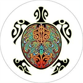TIRE COVER CENTRAL Tribal Turtle Multi Color Shell on White Background Spare Tire Cover (Select tire Size/Back up Camera in MENU) Custom Sized to Any Make/Model 245/75R16