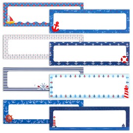 Harloon 48 Pcs Nautical Anchors Name Tags Nautical Name Tags Stickers Name Labels for Classroom with Lighthouse Anchors Sailboats Self Adhesive Labels Tags Student Name Labels (3.46 x 11.81 Inch)