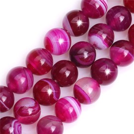 Natural Dark Pink Onyx Agate Gemstone Semi Precious Stone Round 12mm Loose Beads for Jewelry Making Bracelet Necklace Crafts 15 Inch