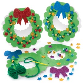 Baker Ross FE919 Christmas Wreath Threading Card Kits - Pack of 6, Make Your Own Christmas Decorations, Introduction to Threading for Beginners, Educational Crafts for Kids