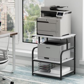 Fannova Printer Table, 23.6 x18.9 x 29.5 Inches Large Printer Stand with Height Adjustable Storage Shelf, 3 Tier Rolling Printer Cart Furniture with Wheels for Home Office, White & Black