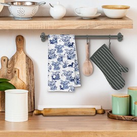 ChenCraty Chinoiserie Dachshund Kitchen Towels, Weiner Dog Gifts for Women Dish Tea Towels for Kitchen Decor, Grand Millenial Floral Dog Decorative Hand Towels for Bathroom, 16x24 Inches