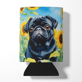 Caroline's Treasures Pug in Sunflowers Can or Bottle Hugger Cooler Washable Drink Sleeve Collapsible Beverage Insulated Holder, Can Hugger, Multicolor