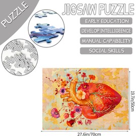 Hearts Flower Jigsaw Puzzles for Adults, 1000 Pieces, Human Organ Artwork, Jigsaw Puzzle, 27 x 20 Inch Colourful DIY Puzzles for Home Decoration, Family Puzzle, Perfect for Game Nights