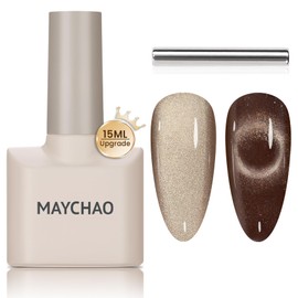 MAYCHAO 15ML Cat Eye Gel Nail Polish 1Pc Brown Black Gel Polish with Magnet Soak off Holographic Magnetic Nail Polish for Nail Art Manicure Salon DIY at Home, 0.5 OZ