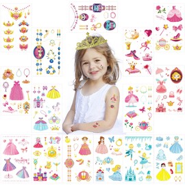 VIWIEU 15 Pcs Tattoo Stickers Glitter Princess Cute Kids Girls Birthday Gift Shining Princess Kids Reward Stickers Body Seal King Stuffing Costume Props - Crown Unicorn Butterfly Dress Style