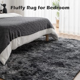OMERAI Rug Living Room Deep-Pile Shaggy Rug Non-Slip Rug Children's Room Bedroom Tie-Dye Carpet (Dark Grey, 90 x 150 cm)