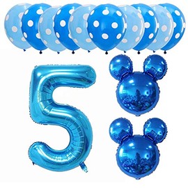 Hongkai Blue Mouse 5th Birthday Boy Decoration Foil Balloons Set, 32" Blue Number 5 Mylar balloons Baby Five Year old Birthday Kids Happy Birthday Party Supplies
