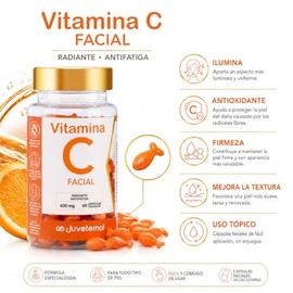 Cápsulas Faciales de Vitamina C 90 cápsulas Twist-Off Ilumina, Hidrata y Protege tu Piel
