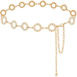 LIMHOO Metal Waist Chain for Women Rhinestone Chain Belt Crystal Waist Belt for Dress (Circle-Gold-M)