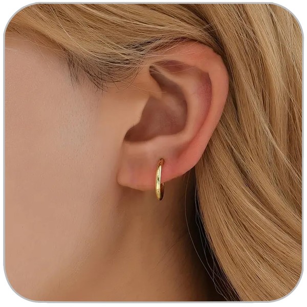 1 Pair 10mm Small Hoop Earrings for Women, Dainty 14K