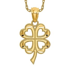 14K Solid Yellow Gold 4 Leaf Lucky Clover Shamrock Flower Necklace Heart Irish Claddagh Celtic Charm Pendant Jewelry Only