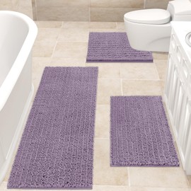 ACCUMTEK Upgrade Extra Large Lavender Bathroom Rug Set 3 Pieces Ultra Soft, Thick Absorbent Bath Mats, Non Slip Chenille Toilet Mat for Bathroom, Bedroom, Kitchen
