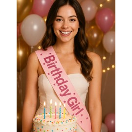 Shimmer Anna Shine Birthday Sash, Light Pink, One Size