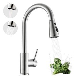 Kicimpro Kitchen Faucet with Pull Down Sprayer, Zero Leakage 3 Hole Brushed Nickel RV Kitchen Sink Faucet with Water Line, NSF Certified Lead-Free 304 Stainless Steel Touchless Kitchen Sink Faucets