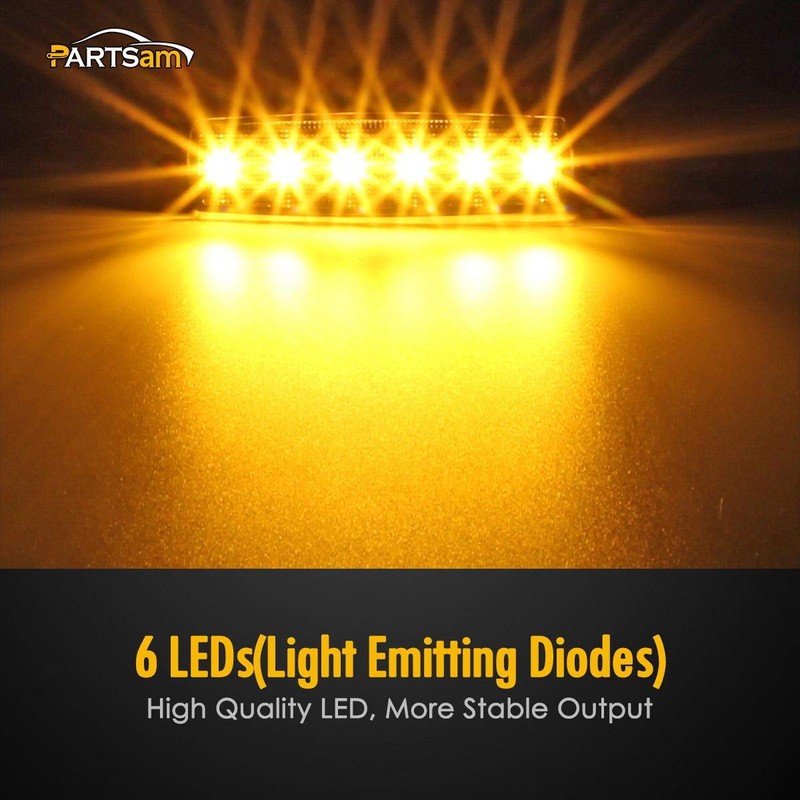 Partsam 5Pcs 3.8" Thin Amber 6 LED Side Marker Clearance