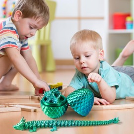 WUALAIER 12In 3D Printed Dragon Egg with Articulated Dragon Inside – Stunning Desk Fidget Toy & Home Decor, Ideal for Executive Gifts and Autism/ADHD Relief (Green)