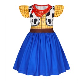 AmzBarley AmzBarley Woody Dress Costume for Girls Kids Birthday Fancy Party Dressing up Movie Role Playing Cosplay Clothes Blue Age 7-8 Years 130