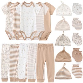 Kiddiezoom Unisex Baby Layette Essentials Giftset Clothing Set 19-Piece For Newborn Baby, Light Khaki, 3-6 Months