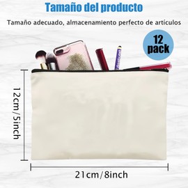 12 Cosméticos Multiusos Bolsas, Bolsa de Lona con Negro Cierre, Bolsas de Maquillaje, Bolsa de Lápices de Lona, Uso Diario Viaje Bolsa para Manualidades, Cosméticos, Facturas, 8 x 5 inch, Beige