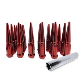EZAccessory 14x1.5 Spline Spike Lug Nuts 24 Pieces Red with Key Bulge Acorn Lug Nut for Chevy Silverado GMC Sierra 1500 2500 3500