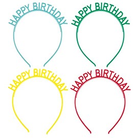 Unique 23559 - Happy Birthday Headbands - Assorted Colours - 4 Count (Pack of 1)
