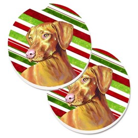 Caroline's Treasures Vizsla Candy Cane Holiday Christmas Set of 2 Cup Holder Car Coasters , 2.56, Multicolor