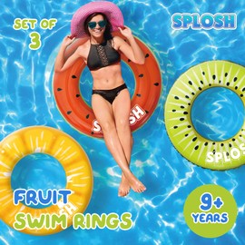 Splosh Inflatable 90cm Rubber Rings - Set of 3 Fruit Swimming Ring Pool Toys - Swim Ring Pool Floats for Kids & Adults