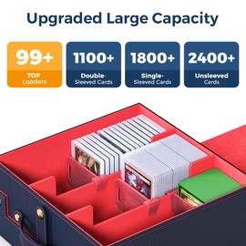 Budding Joy Card Deck Box for MTG with Small Case, 1800+ Commander Trading Card Storage Box with Portable Handle, Magnetic Deck Case Fits for Top Loader TCG, PTCG, Sports, Magic Cards, Blue Red
