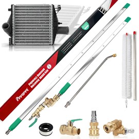 47" & 24" & 15" Radiator Cleaning Wand 5-Piece Set, 4500 PSI Stainless Steel Dual Water/Air Radiator Cleaner with Pressure Washer Gun Adapter & Tips for Cars, Trucks, Heavy Equipment,Silver& Green