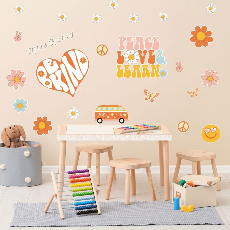 Whaline 67Pcs Retro Boho Classroom Bulletin Board Decoration Kit Pink