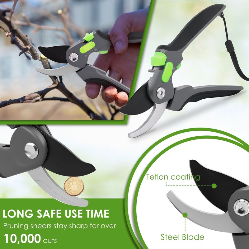 2 Pcs Pruning Shear Sturdy Steel Hand Pruner with Ergonomic