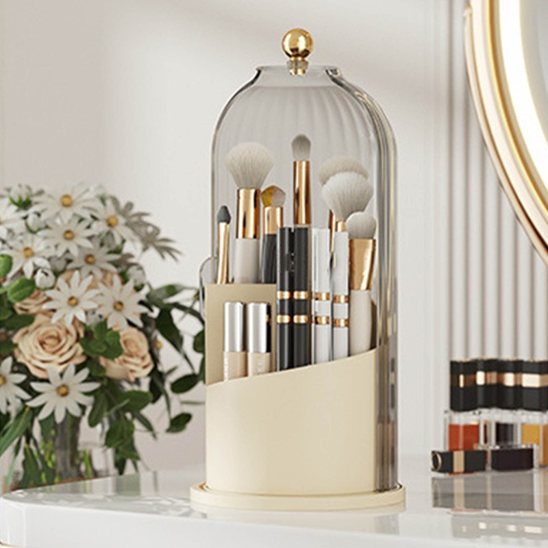 Cosmetic Storage Holder Box Transparent Rotating Sliding Door Makeup Brush
