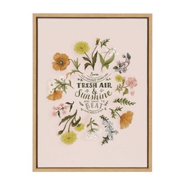 Kate and Laurel Sylvie Some Old Fashioned Things Framed Canvas Wall Art by Valerie McKeehan of Lily and Val, 18x24 Natural, Whimsical Floral Art Piece for Wall