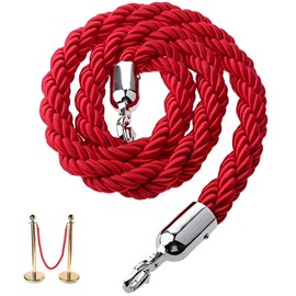 Hazrcvr Barrier Cord Red 1.5 m Cord for Queues Personnel Guide System Handrail Rope People Barrier Rope Barrier Rope with Hook Nylon Barrier Cord Pull Rope Barrier Tape Lock (Silver)