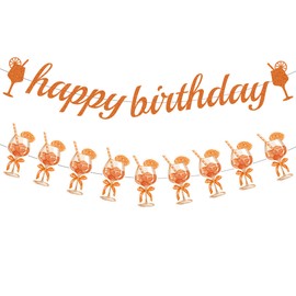 Orange Decoration Happy Birthday Garland - 2 Pieces Birthday Banner Glitter Orange Birthday Decoration Women Men for Birthday Wall Window Garden Summer Beach Party Hawaiian Party