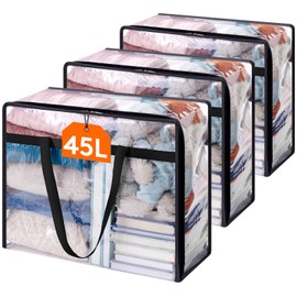 Lifewit 3 Pack Clear Storage Bags, 45L Plastic Clothes Storage Bags